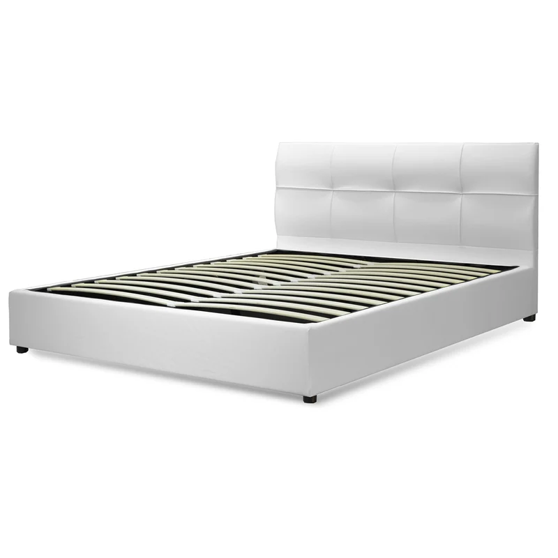 Lit grand coffre avec tête de lit capitonnée en simili cuir - Collection VariLuxe