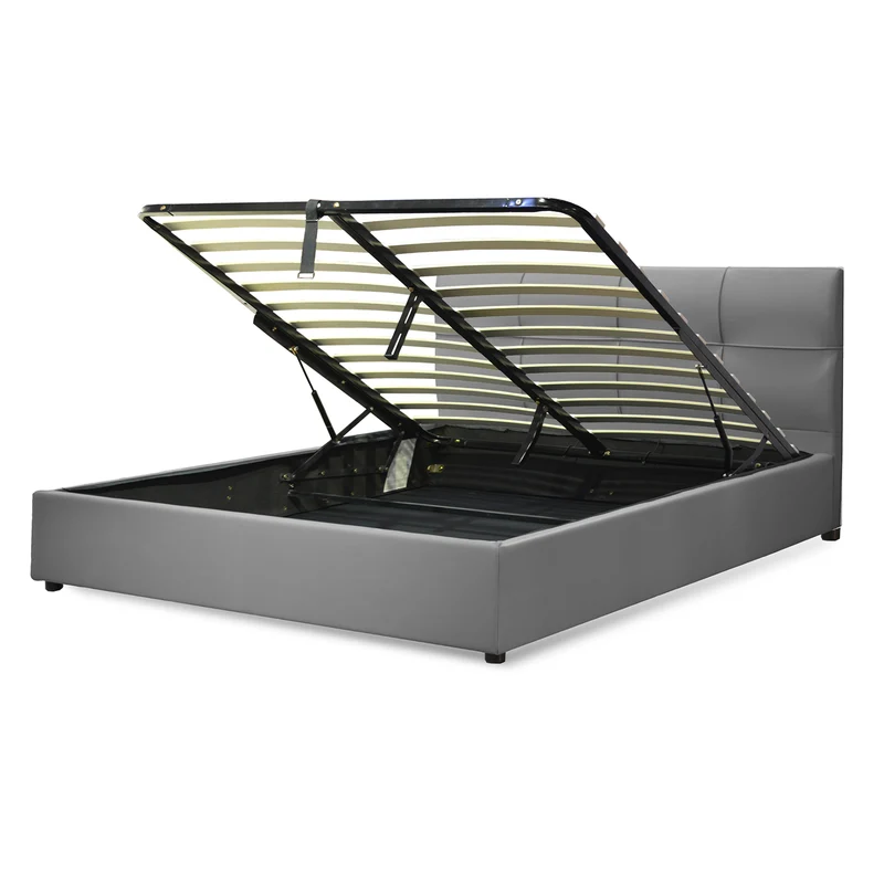 Lit grand coffre avec tête de lit capitonnée en simili cuir - Collection VariLuxe