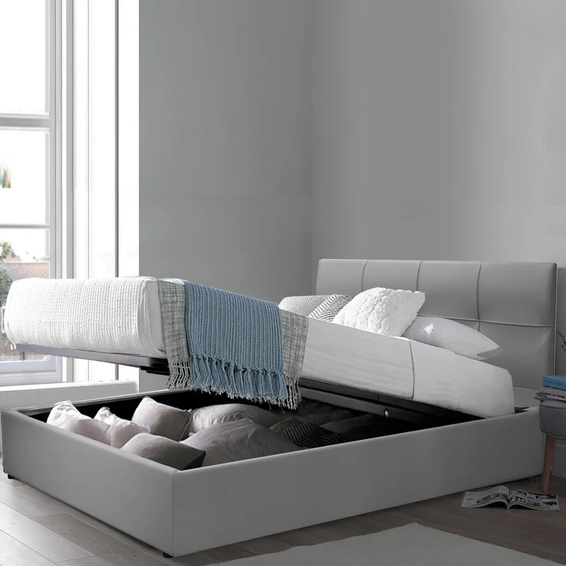 Lit grand coffre avec tête de lit capitonnée en simili cuir - Collection VariLuxe