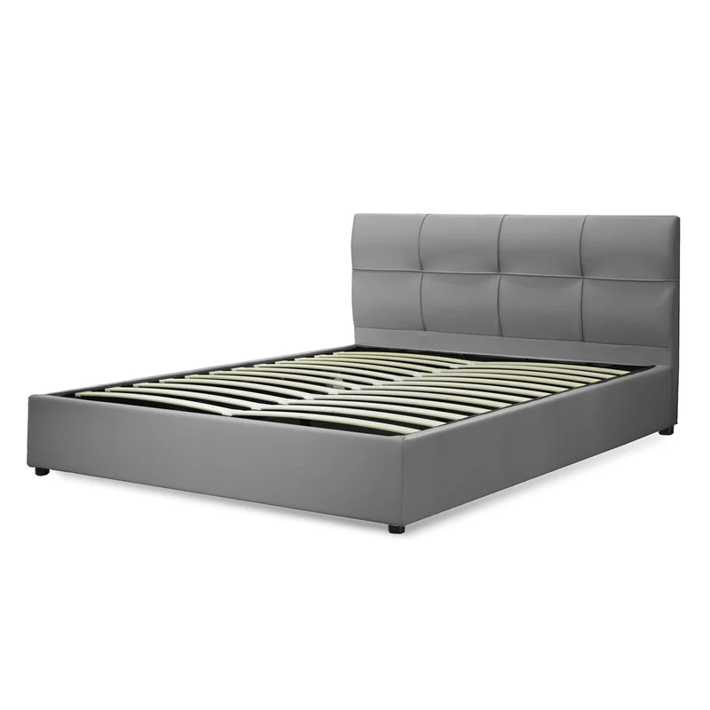 Lit grand coffre avec tête de lit capitonnée en simili cuir - Collection VariLuxe