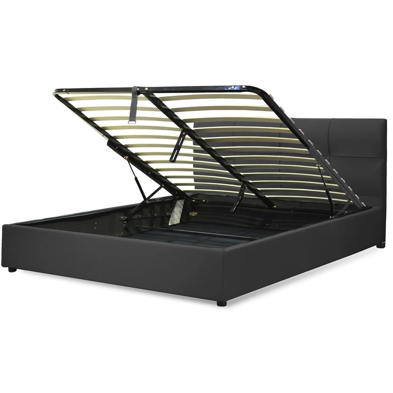 Lit grand coffre avec tête de lit capitonnée en simili cuir - Collection VariLuxe