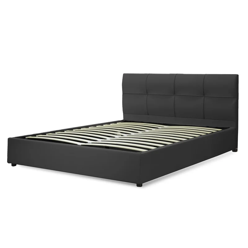 Lit grand coffre avec tête de lit capitonnée en simili cuir - Collection VariLuxe