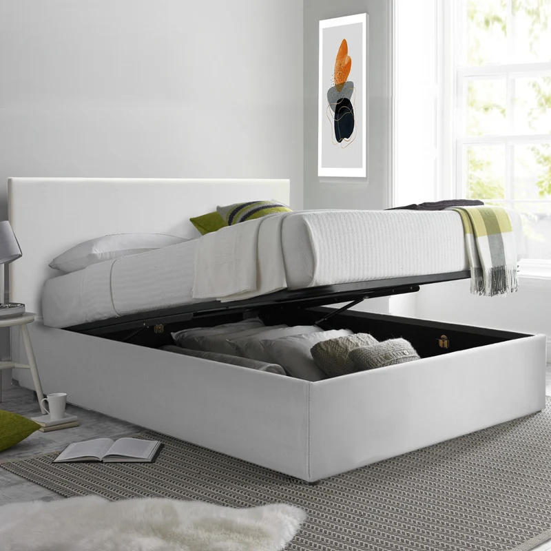 Lit grand coffre avec tête de lit capitonnée en simili cuir - Collection VariLuxe