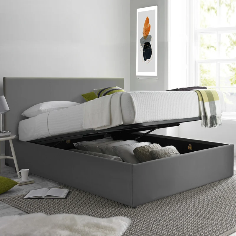 Lit grand coffre avec tête de lit capitonnée en simili cuir - Collection VariLuxe