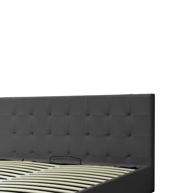 Lit grand coffre avec tête de lit capitonnée en simili cuir - Collection VariLuxe