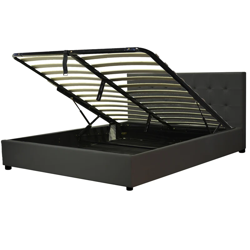 Lit grand coffre avec tête de lit capitonnée en simili cuir - Collection VariLuxe