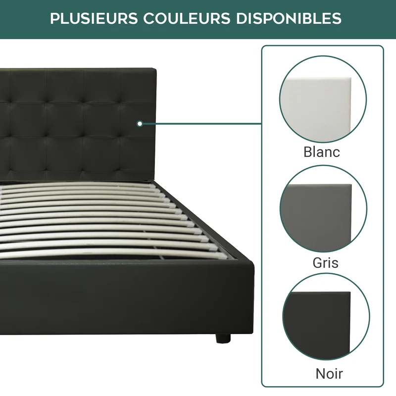 Lit grand coffre avec tête de lit capitonnée en simili cuir - Collection VariLuxe