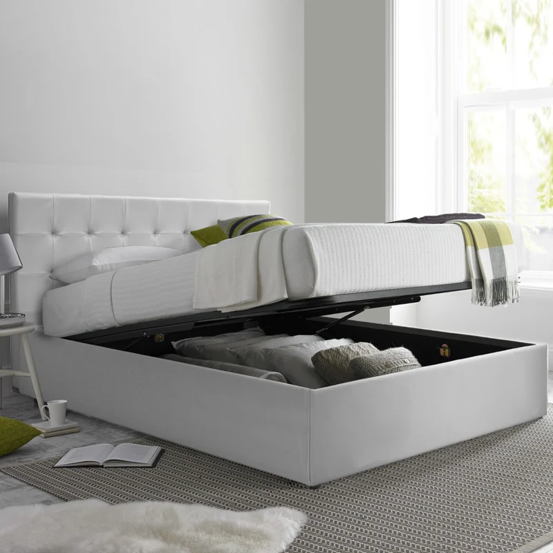 Lit grand coffre avec tête de lit capitonnée en simili cuir - Collection VariLuxe