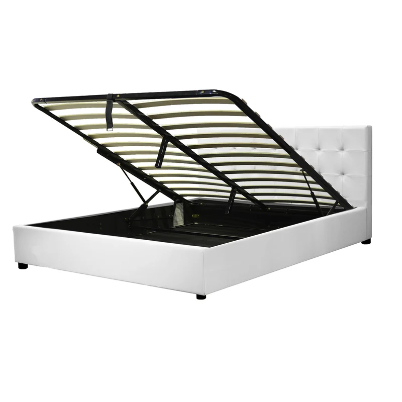 Lit grand coffre avec tête de lit capitonnée en simili cuir - Collection VariLuxe