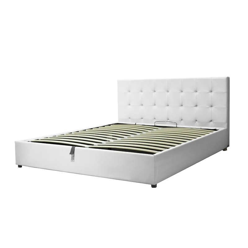 Lit grand coffre avec tête de lit capitonnée en simili cuir - Collection VariLuxe
