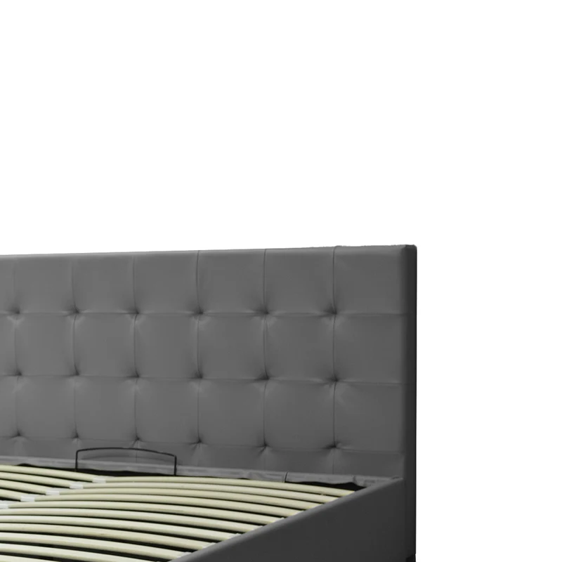 Lit grand coffre avec tête de lit capitonnée en simili cuir - Collection VariLuxe