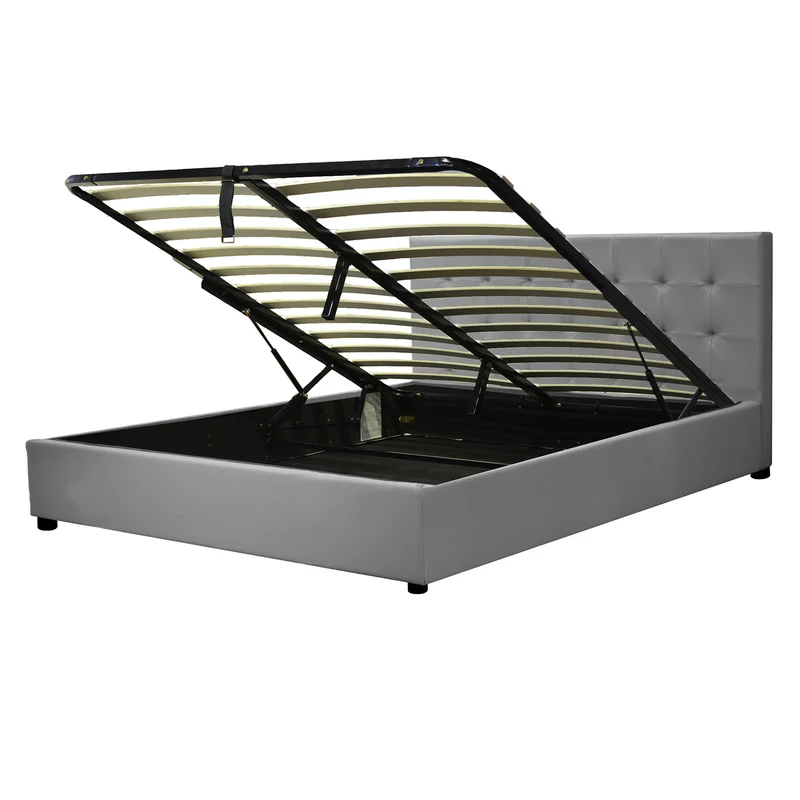 Lit grand coffre avec tête de lit capitonnée en simili cuir - Collection VariLuxe