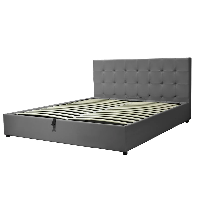 Lit grand coffre avec tête de lit capitonnée en simili cuir - Collection VariLuxe