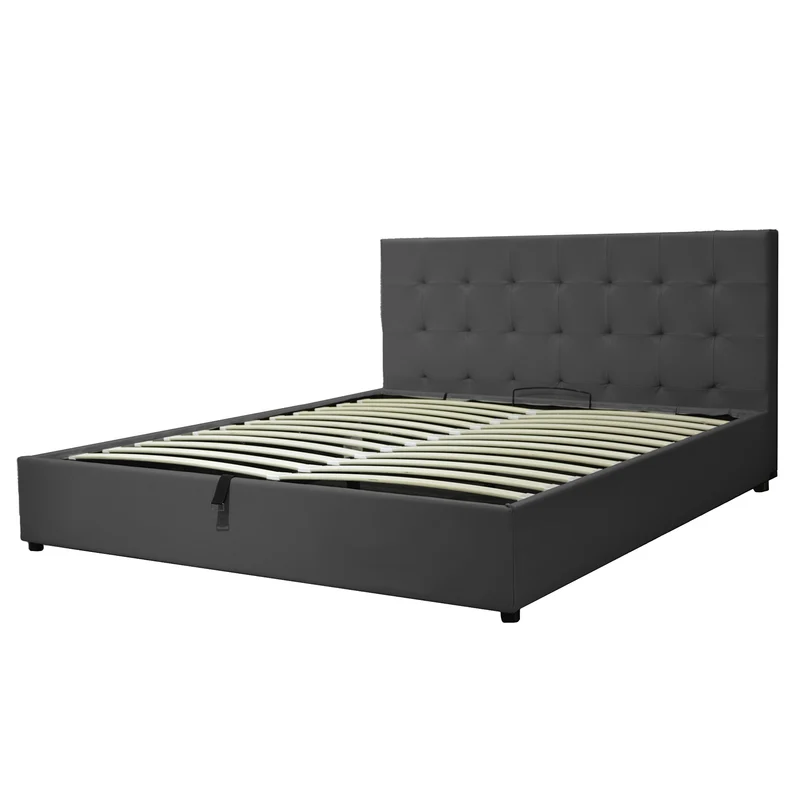 Lit grand coffre avec tête de lit capitonnée en simili cuir - Collection VariLuxe
