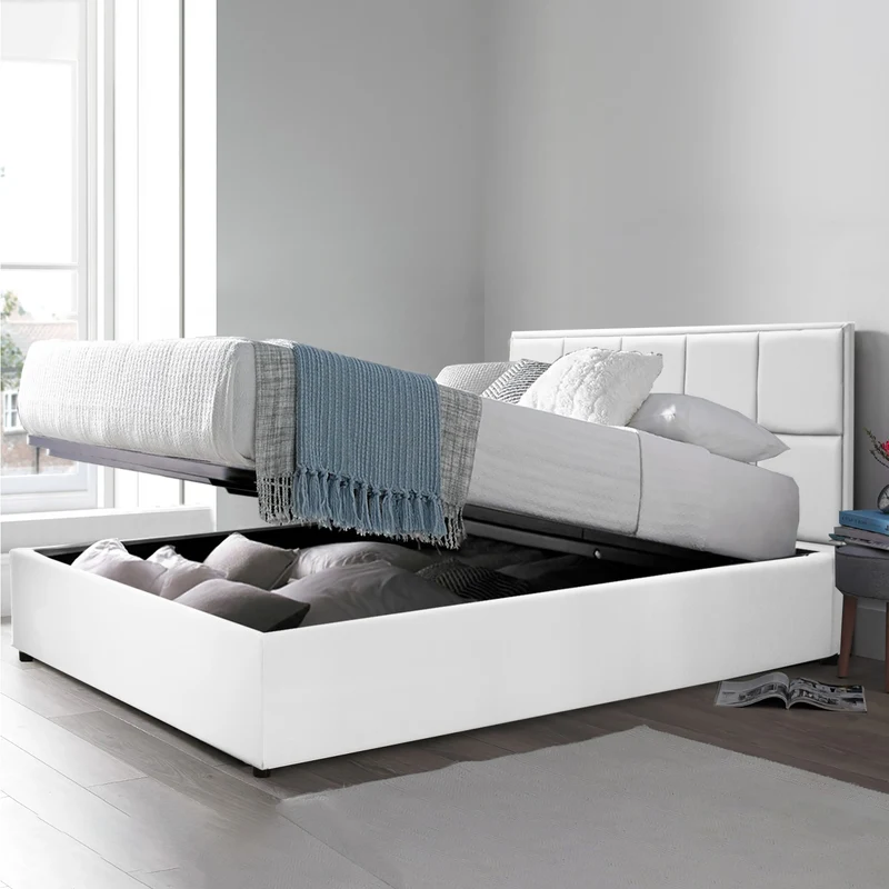Lit grand coffre avec tête de lit capitonnée en simili cuir - Collection VariLuxe