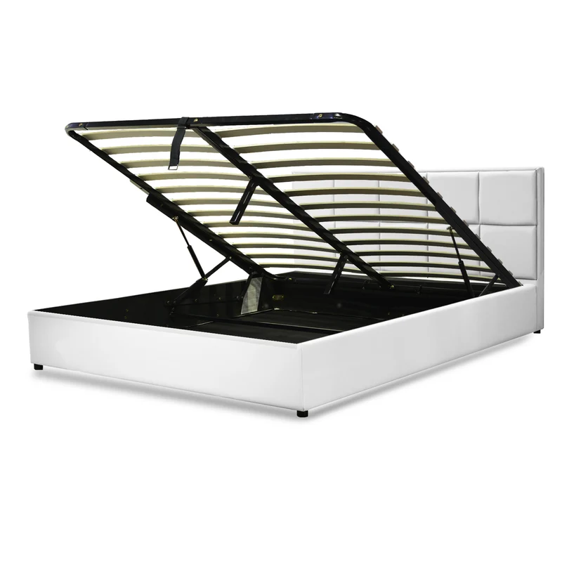 Lit grand coffre avec tête de lit capitonnée en simili cuir - Collection VariLuxe