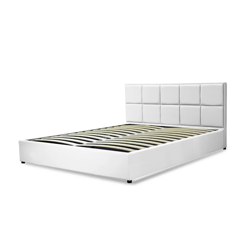 Lit grand coffre avec tête de lit capitonnée en simili cuir - Collection VariLuxe