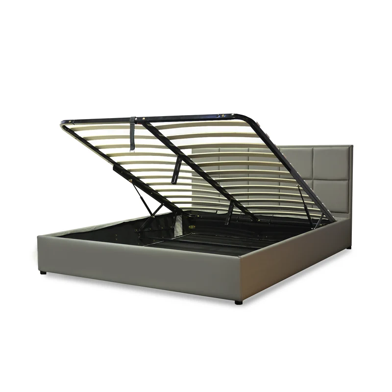 Lit grand coffre avec tête de lit capitonnée en simili cuir - Collection VariLuxe