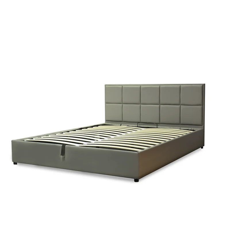Lit grand coffre avec tête de lit capitonnée en simili cuir - Collection VariLuxe