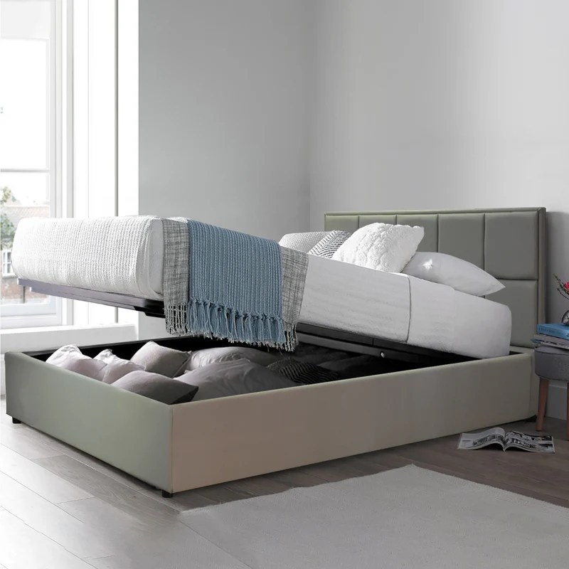 Lit grand coffre avec tête de lit capitonnée en simili cuir - Collection VariLuxe
