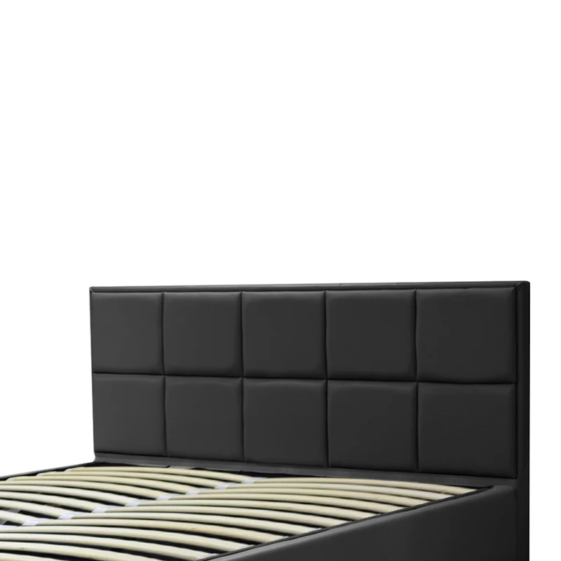 Lit grand coffre avec tête de lit capitonnée en simili cuir - Collection VariLuxe