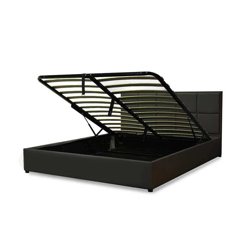 Lit grand coffre avec tête de lit capitonnée en simili cuir - Collection VariLuxe