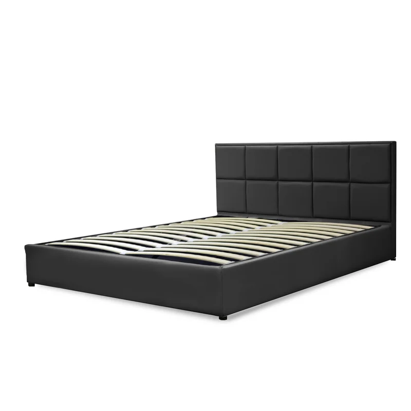Lit grand coffre avec tête de lit capitonnée en simili cuir - Collection VariLuxe
