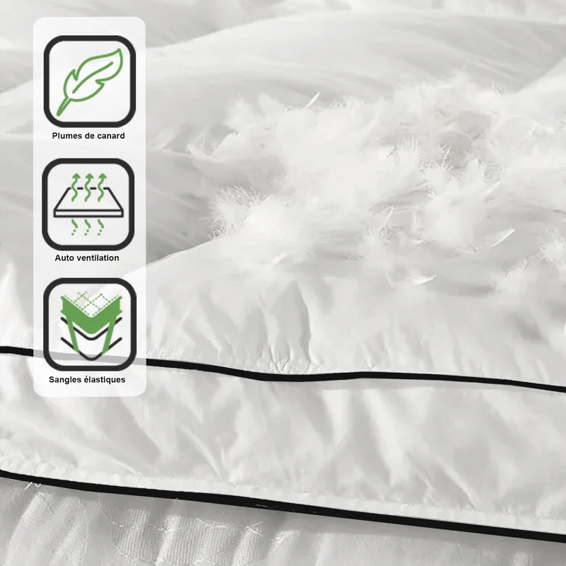 Surmatelas 100% plumes de canard, moelleux et ergonomique - Collection Plumes XXL