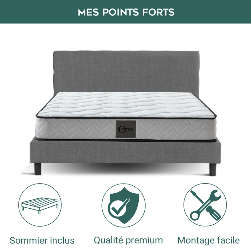 Lit scandinave en tissu : sommier à lattes en bois flexibles - Collection Marquis