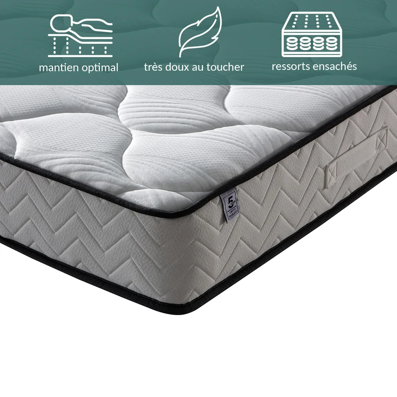 Pack Essentiel : Lit Marquis Tissus Gris Clair & Matelas Cosmos
