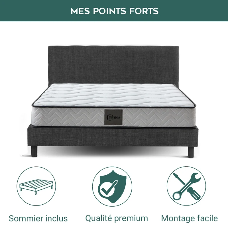 Lit scandinave en tissu : sommier à lattes en bois flexibles - Collection Marquis