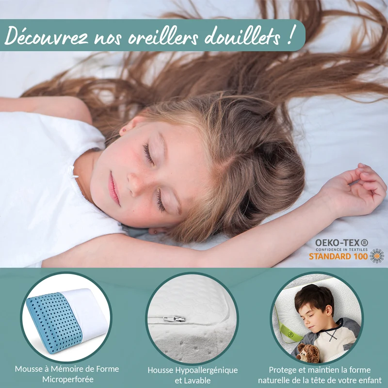 Oreiller mémoire de forme enfant : déhoussable et moelleux