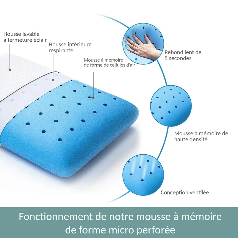 Oreiller mémoire de forme enfant : déhoussable et moelleux