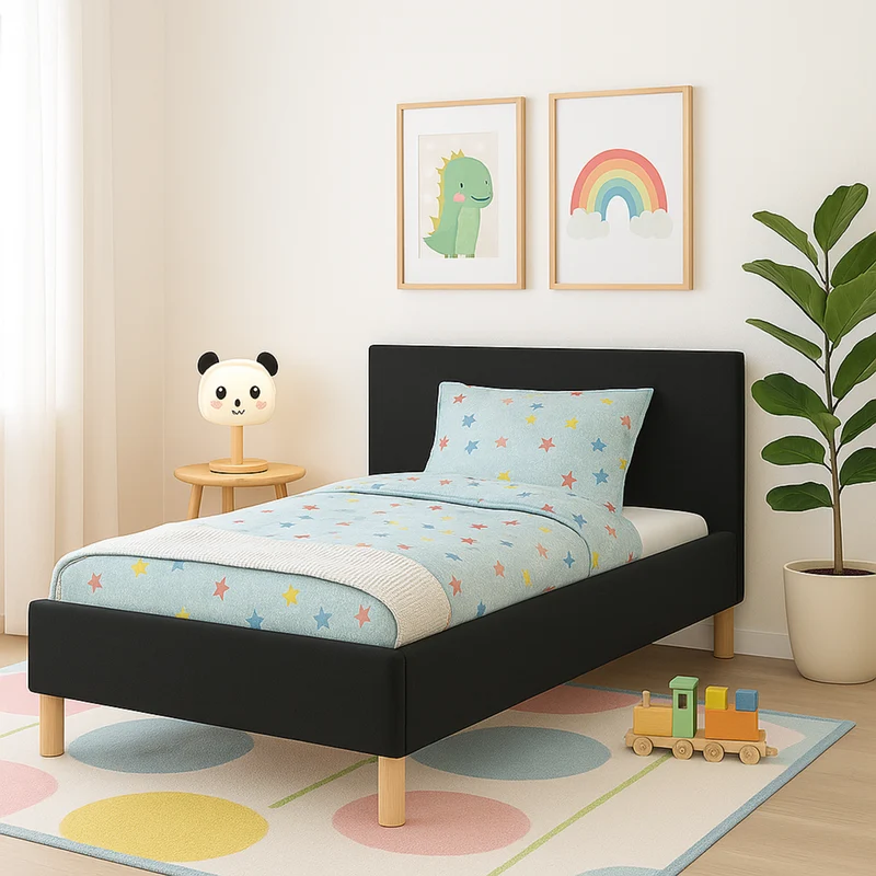Lit enfant en tissu : sommier à lattes et encadrement collection Anastasia