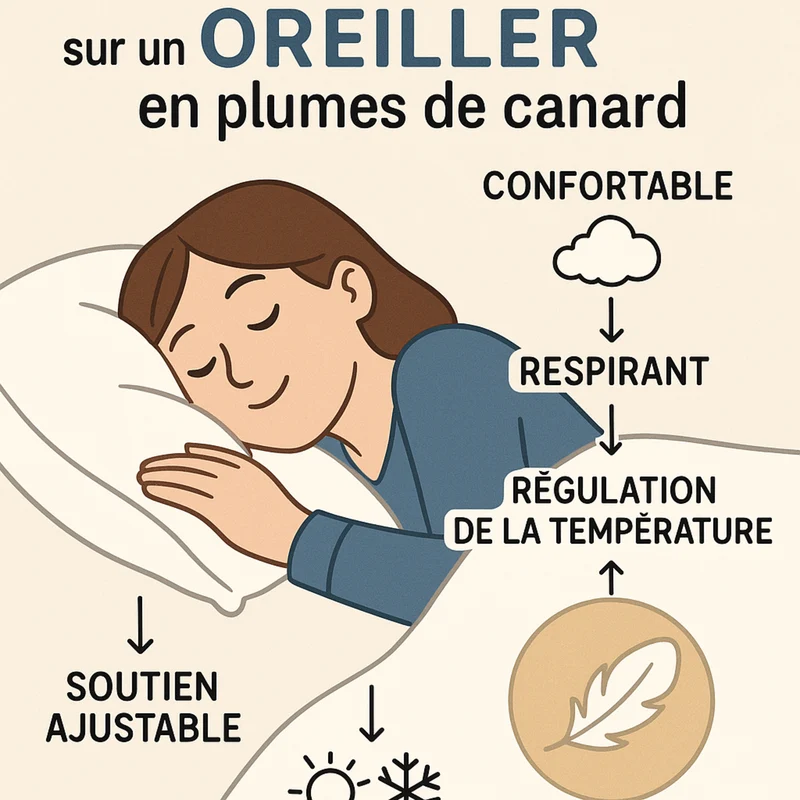 Oreiller plume de canard, coutil coton, ergonomique - Collection Luxe