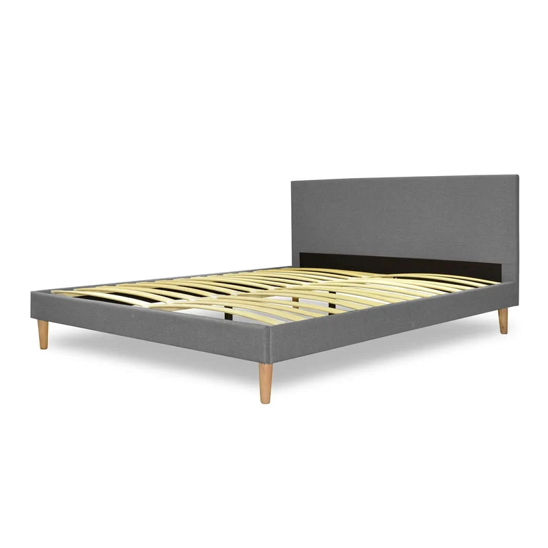 Lit scandinave en tissu : sommier à lattes en bois flexibles - Collection Marquis