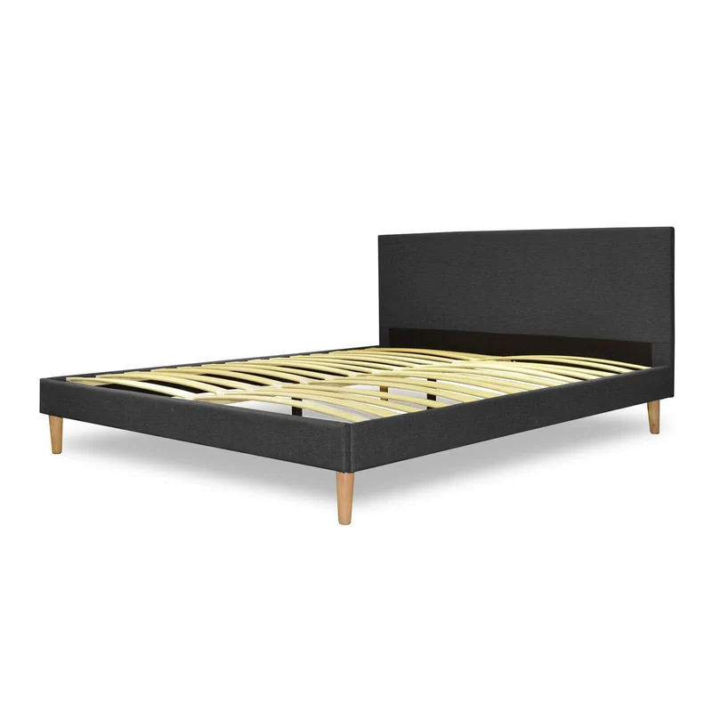 Lit scandinave en tissu : sommier à lattes en bois flexibles - Collection Marquis