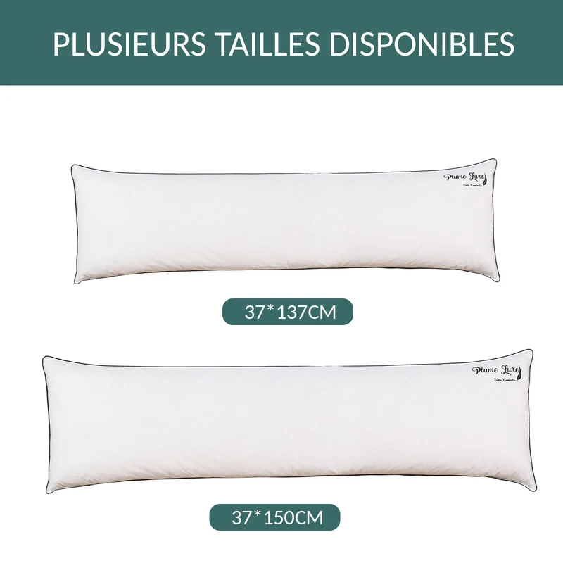 Traversin ergonomique, plumes de canard, tissu coton - Collection Luxe