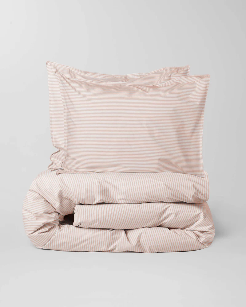 Beddengoed Set Katoen Streep Peach Ecru