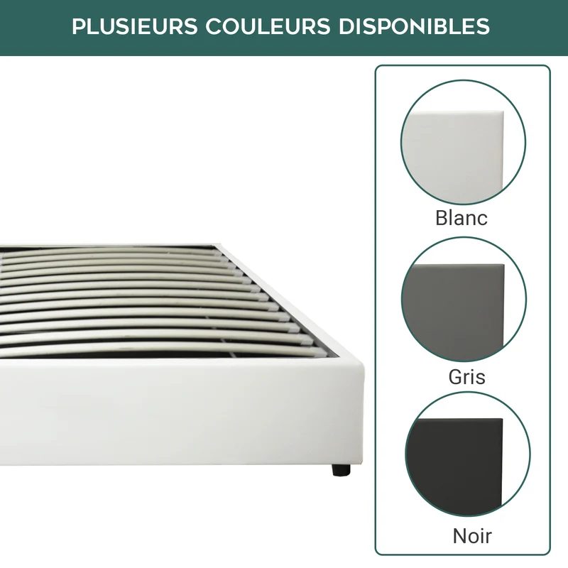 Lit coffre électrique simili cuir blanc, télécommande, sommier flexible - Collection Futura