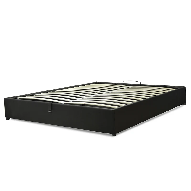 Lit coffre électrique simili cuir noir, télécommande, sommier flexible - Collection Futura
