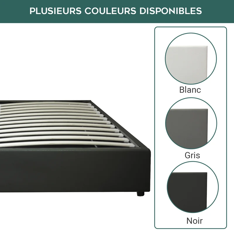 Lit coffre électrique simili cuir noir, télécommande, sommier flexible - Collection Futura