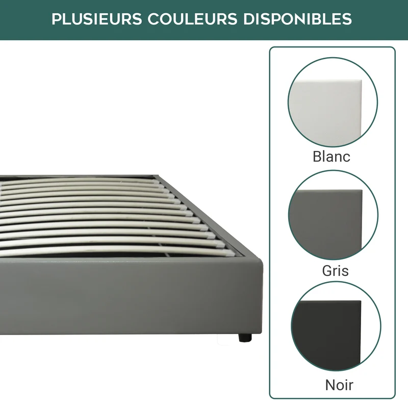 Lit coffre ouverture latérale et frontale simili cuir gris - Collection Parallèle