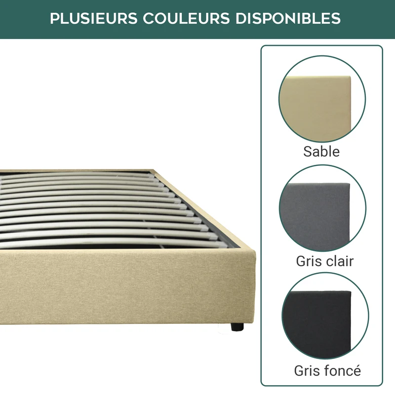 Lit coffre ouverture latérale et frontale tissu sable - Collection Parallèle