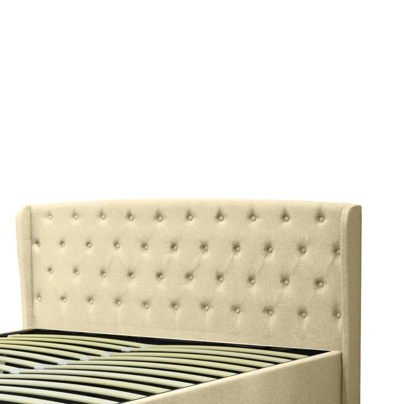 Lit coffre sommier relevable Monceau capitonné chic : tissu et sommier à lattes en bois flexibles