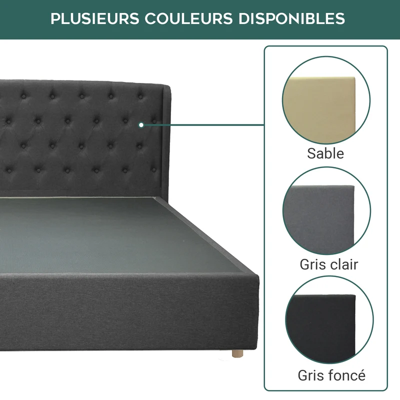 Lit capitonné Clémentine : tissu et sommier à lattes en bois