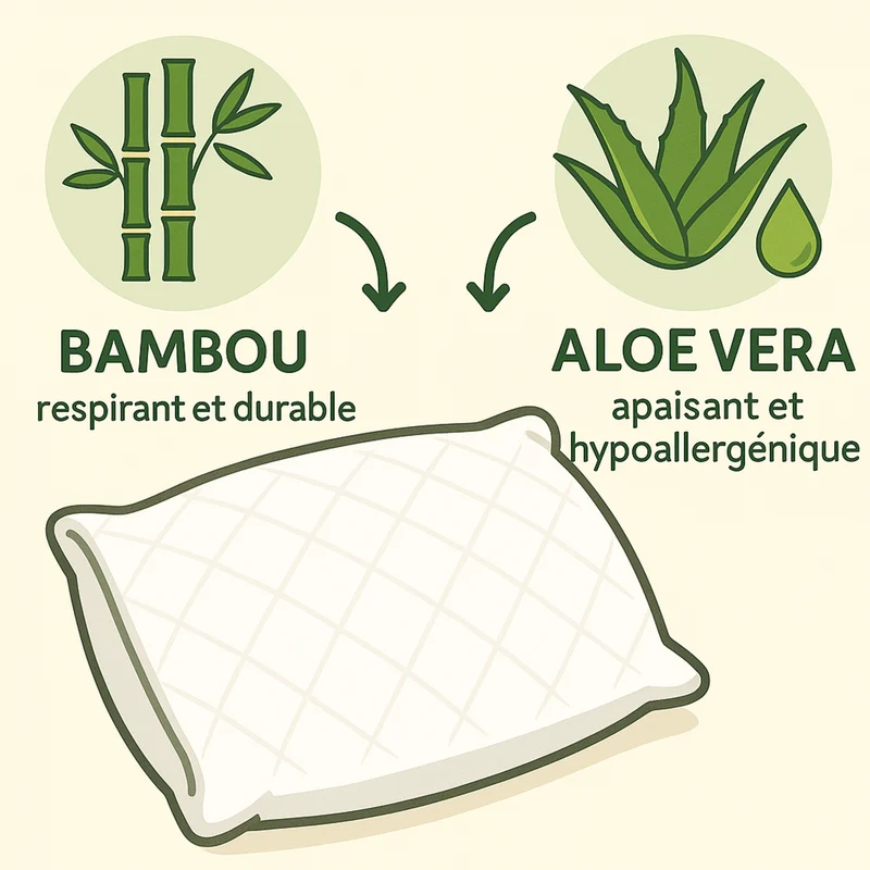 Oreiller aloe vera microfibre hypoallergénique, bambou - Collection Natura