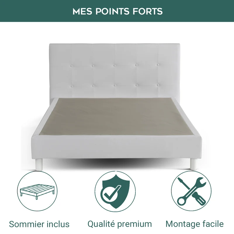 Lit capitonné contemporain en simili cuir avec sommier - Collection Triomphe