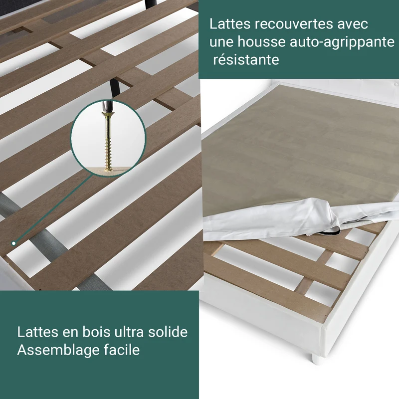Lit capitonné contemporain en simili cuir avec sommier - Collection Triomphe