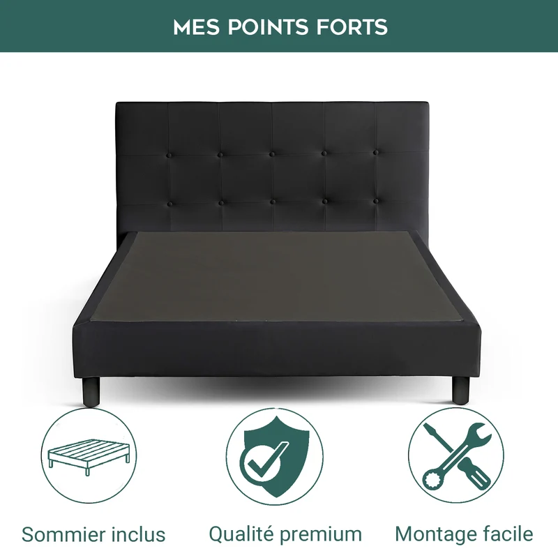 Lit capitonné contemporain en simili cuir avec sommier - Collection Triomphe
